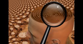 Magnify glass and maze in man's head